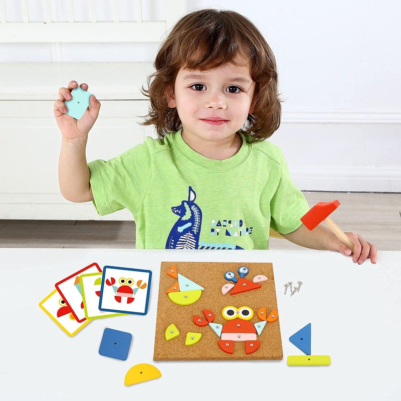 TOOKYLAND Fine Motor Toys لعبة المطرقة والأظافر هي ألعاب مونتيسوري التي تمارس مهارات الأطفال العملية وتطور خيالهم للأطفال - Image 2